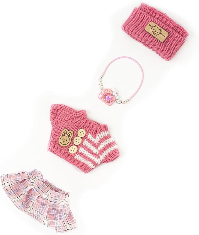 Clothes for Lububu 17cm Dolls(NO Doll) for Lububu Doll Outfits with Accessories Suit for Lububu Cute Stylish Dress Up Set Rose Red