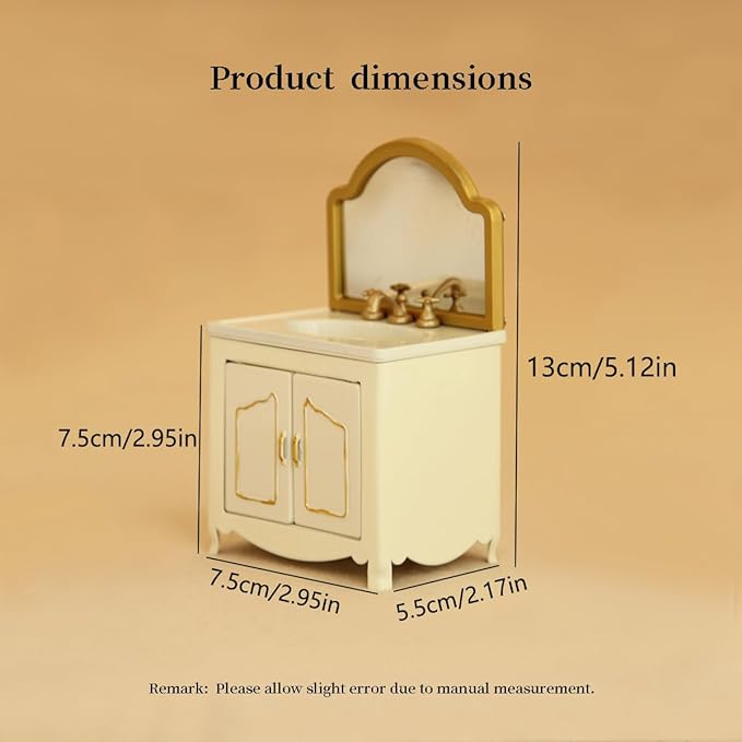 Funky Mini House Miniature Dollhouse Iron Sink Dresser with Mirror - 1:12 Scale Mini Vanity Metal Furniture, Cute Dollhouse Furniture for American Girl Dollhouse Bedroom Decor, Christmas/Birthday Gift