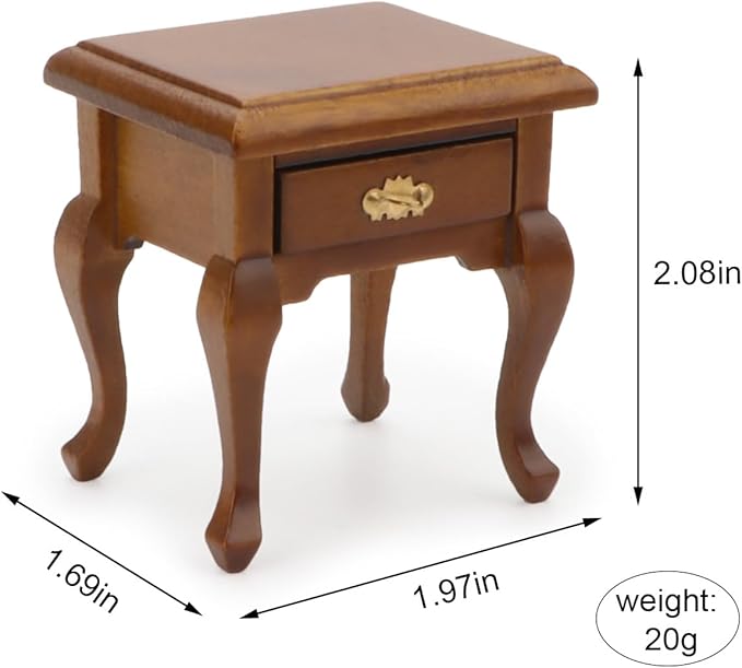 Miniature Furniture 1:12 Bedside Table Dollhouse Accessories Wooden Nightstand Vintage Living Room Bedroom Scene Bedroom Bedsides End TableHouse Model Decoration (Brown)