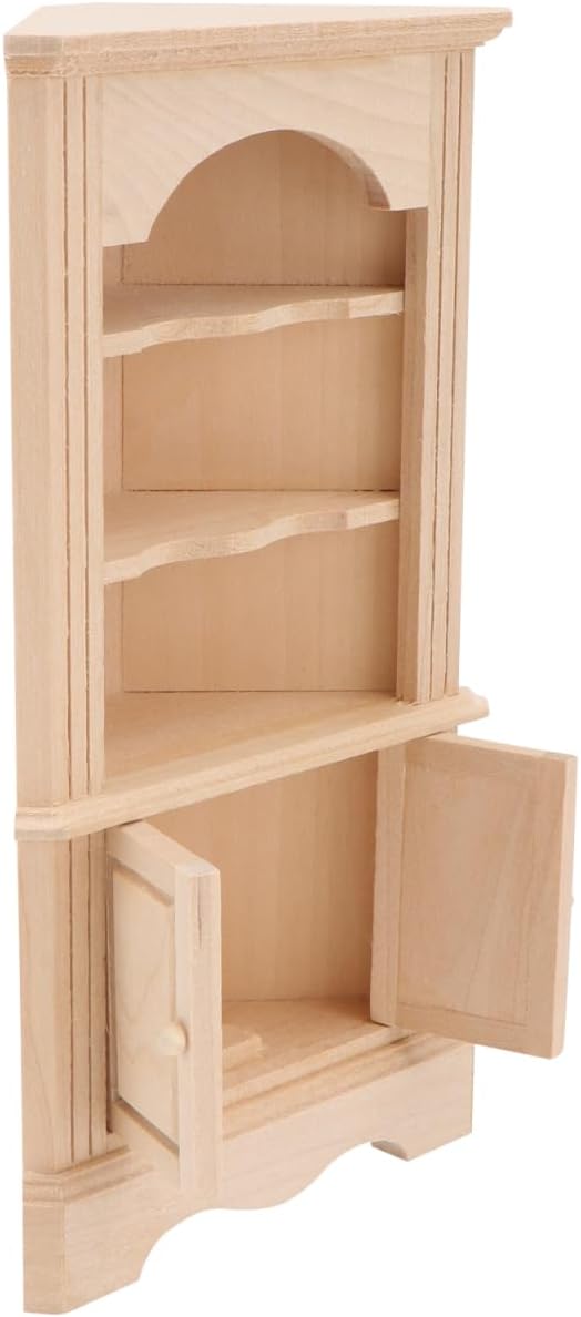 Yardwe Wooden Furniture Model - Miniature Dollhouse Triangular Storage Cabinet with Movable Door Beige Mini Cabinet for Dollhouse Decor and Simulation Scenes