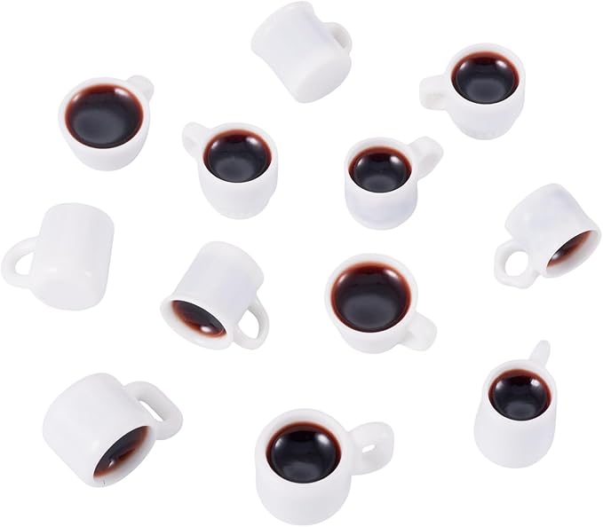 Craftdady 24pcs Resin Coffee Cup Dollhouse Miniature Coffee Dangle Earring Charms Cute Hang Ornament White Mug Mini Coffee Cup 16-20.5 mm for Home Decorations DIY Keychain Craft Jewelry Making