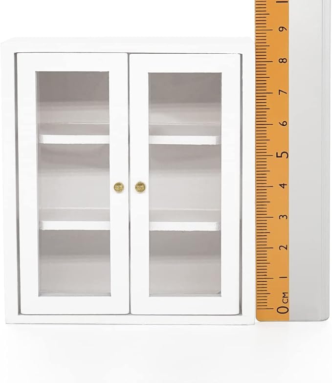 Odoria Dollhouse Wall Cabinet Miniature: 1/12 Scale Storage Upper Cupboard for Modern Kitchen Pantry - Mini Display Shelf Bathroom Wood Furniture Bookcase White
