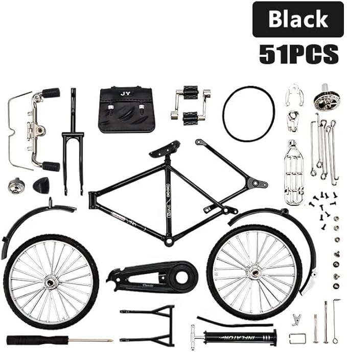 2025 New 51 Pcs DIY Retro Bicycle Model Ornament For Kids, Creative 1:10 Simulation Mini Bicycle Model Scale Kit With Inflator and Briefcase, Finger Bike Models Toys For Desktop Decoration Ornament