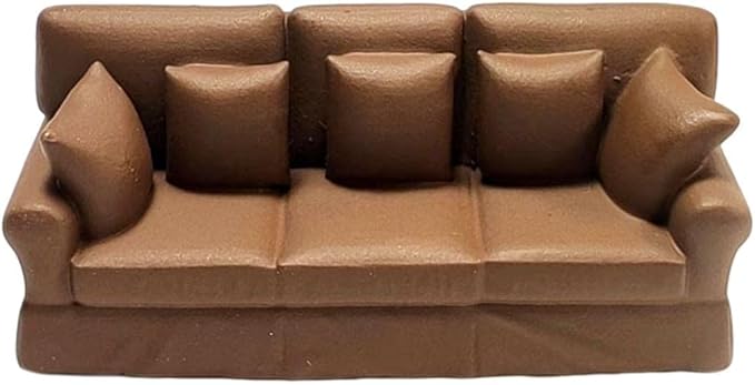 1: 64 Furniture Miniature Resin Sofa Model Accessories for Playhouse, Studio Scene, Tabletop Decoration Multifunctional DIY Figurine Handmade, Brown