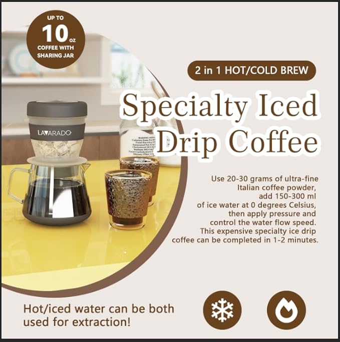 lavarado Air Pressure Coffee Maker, Manual Espresso Brewer No Electricity, Portable Handheld Coffee Maker for Home, Office & Travel, 0.3L Glass Pot