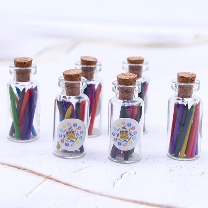 ARTIBETTER 3 Set Dollhouse Crayons Mini Brands Foodie Miniature Bottled Crayons Mini Verse Make It Food Miniatures House Bottled Plastic Cosplay School Supplies Ob11