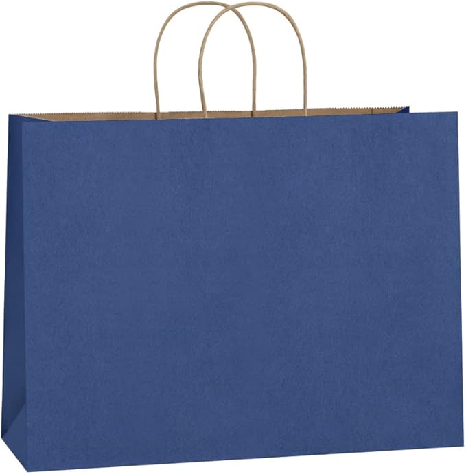 BagDream 100Pcs 16x6x12 Inches Kraft Paper Bags with Handles Bulk, Large Shopping Bags for Gifts, Grocery, Merchandise, Party Favor, Take-out, Recycled Paper Sacks Navy Blue