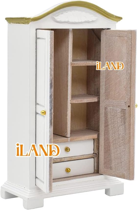 iLAND Victorian Dollhouse Furniture 1/12 Scale, Brewster Dollhouse Bedroom Furniture Set (White & Gold)