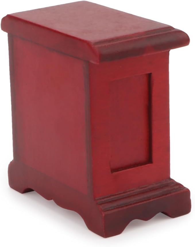 Miniature Bedside 1:12 Furniture Dollhouse Nightstand Bedroom Drawer Cabinet Model Accessories Mini House Scene Building Tabletop Decorations (Red)