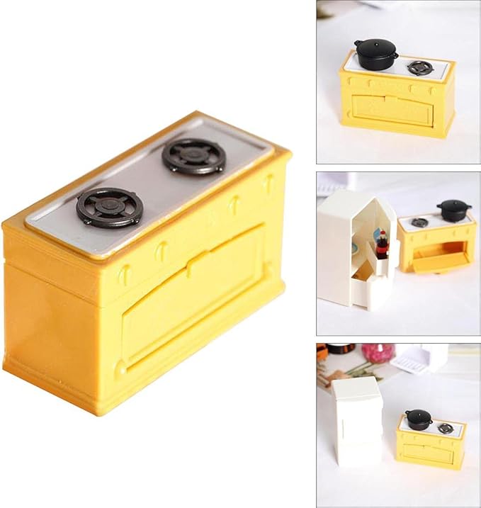 predolo Dollhouse Kitchen Furniture Set, 1:12 Mini Dollhouse Accessories, Miniature Furniture, Realistic Kitchen Fridge and Sets, Stove