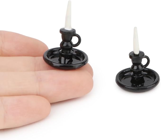 Dollhouse Miniature Candlesticks 3 PCS Candle Holder Set 1/12 Scale Vintage Candles Doll House Desk Ornament Accessories with Metal Round Base for for Fairy Garden (Mixed Color)