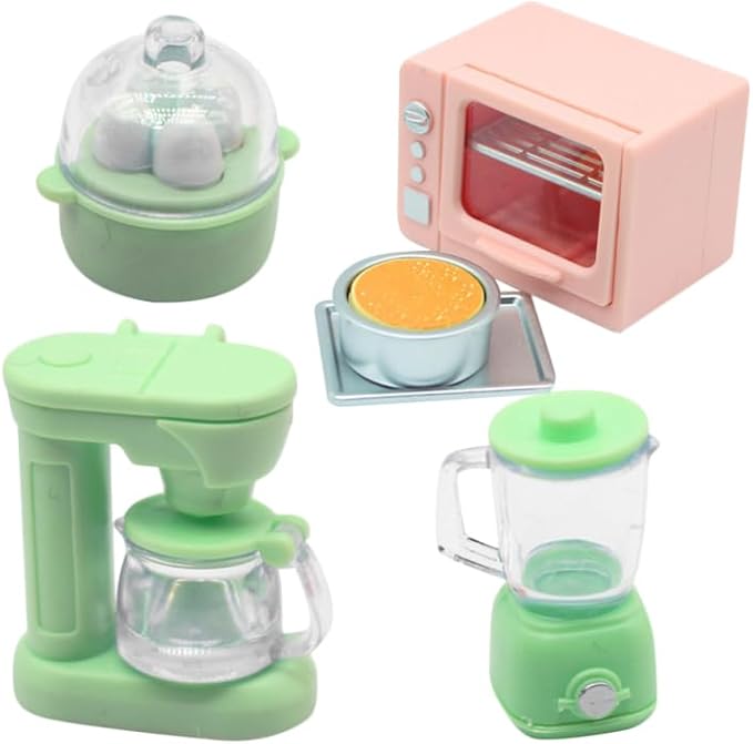 Wakauto Mini Kitchen Model Set - Realistic Dollhouse Kitchen Accessories Including Oven Coffee Machine Juicer & Egg Cooker - Compact Design for Creative Play