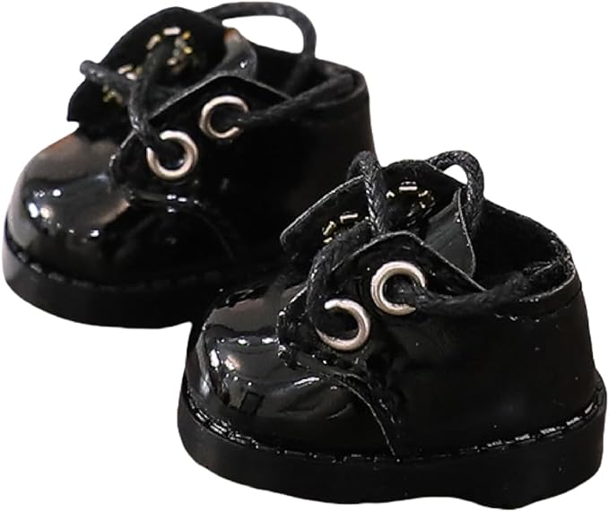 Doll Shoes for Lu bubu 17cm Dolls(No Doll) , Mini Shoes Accessories, Cute PU Leather Shoes Suitable for 17cm Doll, Dress Up Doll Shoes Replacement Black