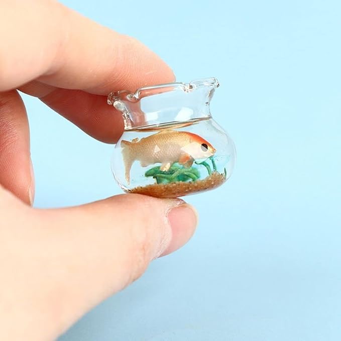 Dollhouse Miniature Fish Tank 1PC Dollhouse Mini Glass Fish Tank Model Home Ornament Miniature Fish Bowl Scene Model Dollhouse Decor Toy(Square) Dollhouse Accessories