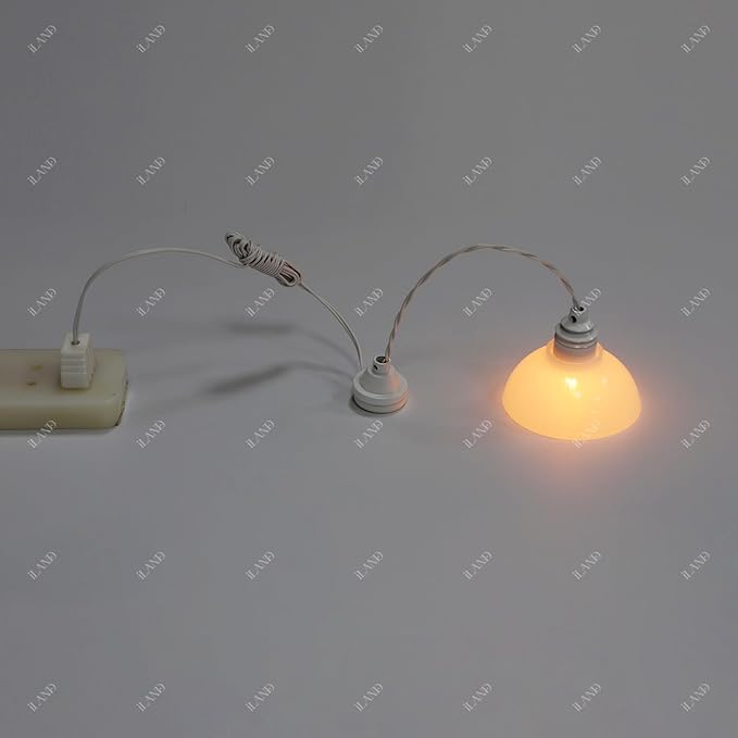iLAND 1/12 Scale Accessories of Dollhouse Lights, Classic Miniature Lamp for Dollhouse Decoration, White Dome Pendant Light w/Plug