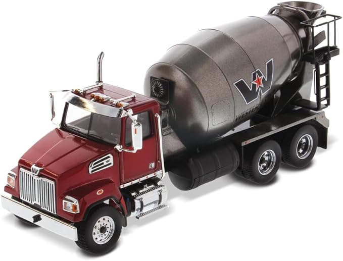 Diecast Masters Western Star 4700 SF Concrete Mixer Metallic Red with Gray Body 1/50 Diecast Model