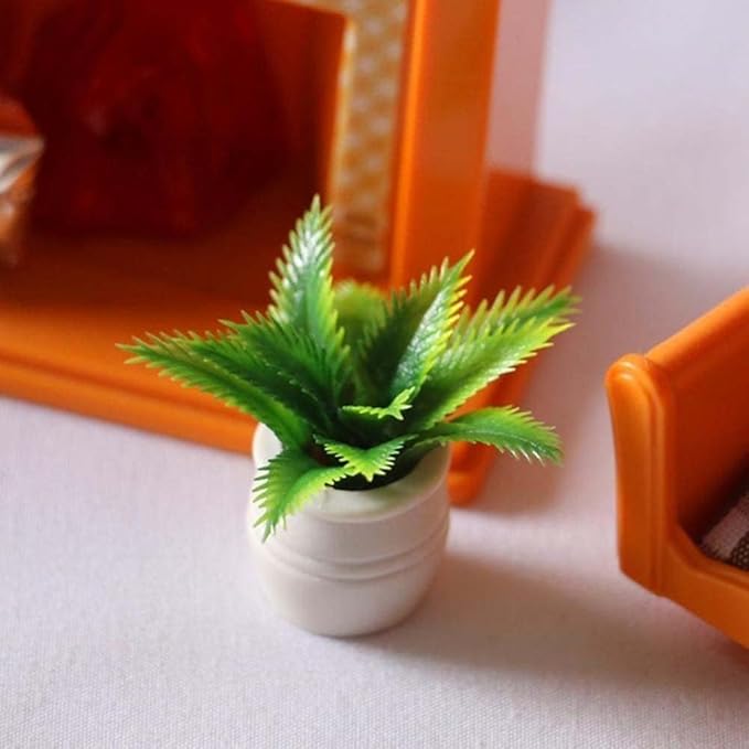 1:12 Scale Mini Potted Plants - Resin Botanical Decor for Dollhouse Kitchens and Living Rooms, Evergreen DIY Craft Accessories with Lifelike Foliage (2PCS)