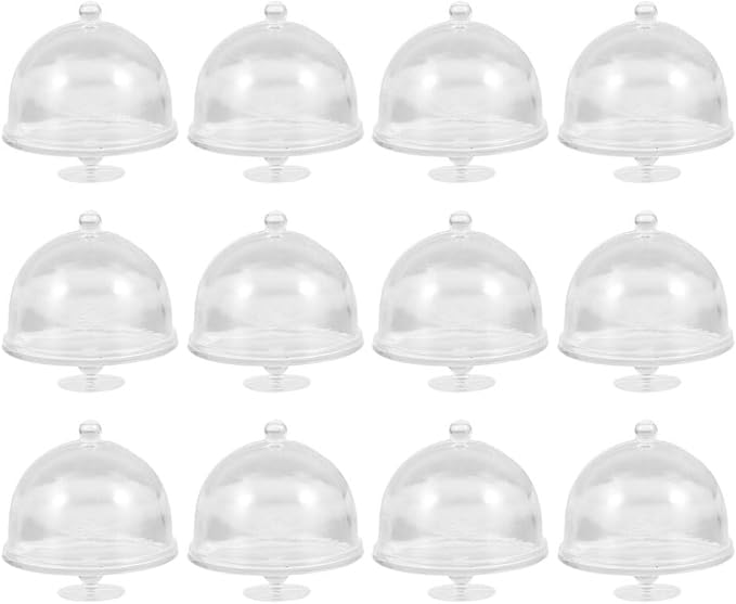 12pcs Mini Cake Stand with Dome Lid Dessert Display Plates for Dollhouse Tiny Cake Domes for Miniature Food Decoration