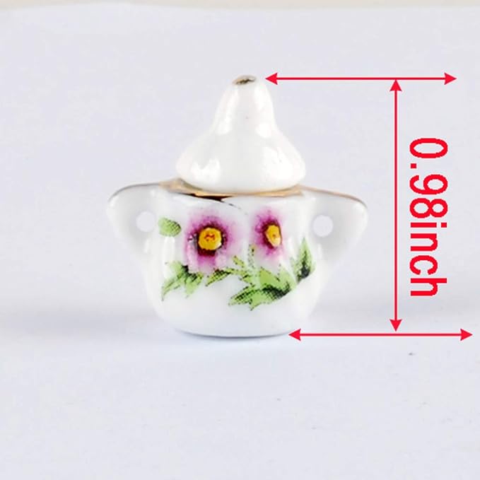 NW 1 Set 15 Pieces 1:12 Ceramics Tea Cup Set Lovely Dollhouse Decoration Set Dollhouse Kitchen Accessories(#12)