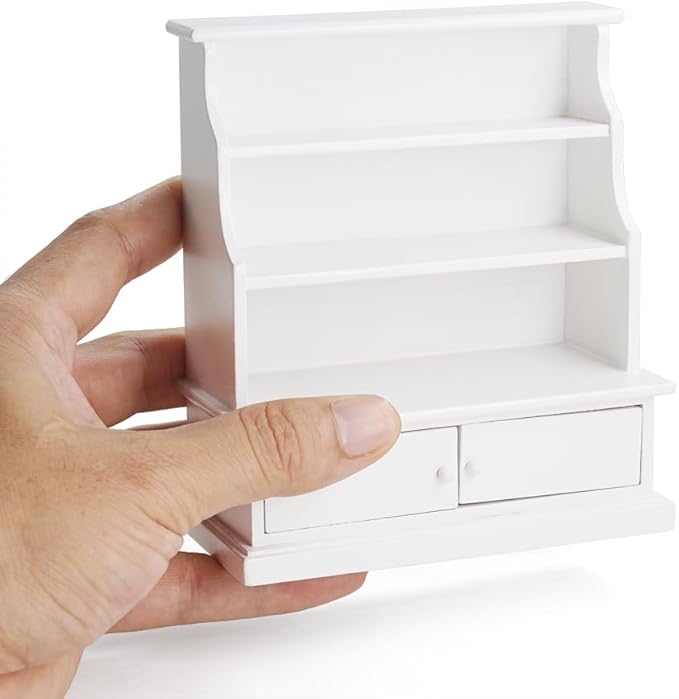 Odoria Dollhouse Bookcase Shelf Miniature: 1/12 Scale Bookshelf Storage for Living Room Antique Retro - Mini Library Wall Display Cabinet - Tiny Wood Furniture Vintage White
