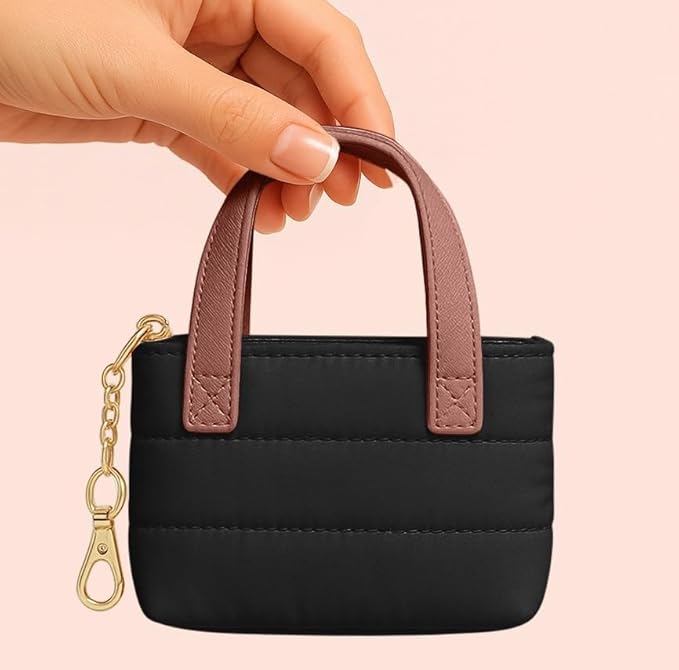 MyfavoriteK Cute Mini Tote Keychain Fancy Coin Pouch Charm Stylish Purse Key Chain for Women Novelty Puffer Handbbag Key Ring