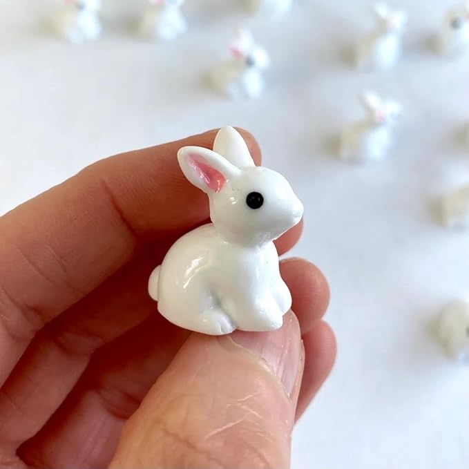 Mini Resin Sitting Rabbit, Dollhouse Miniature Tiny White Rabbit, Terrarium Fairy Garden Dolls Toy, Mini Micro Landscaping Decoration (3 PCS)