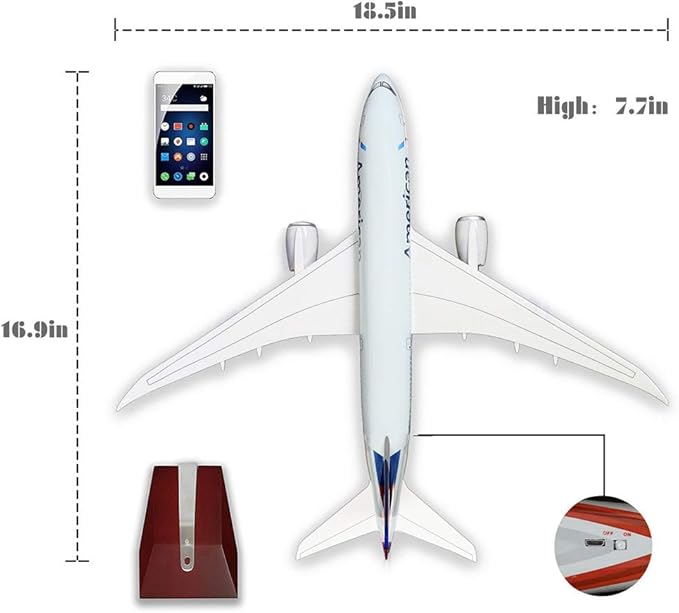 Boeing 787 1:130 Scale Jet Model with LED Light (Touch/Sound Control) for Decoration or Gift