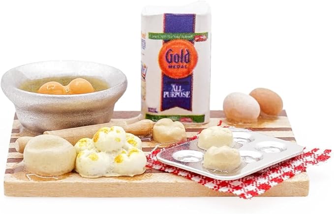 Odoria Dollhouse Kitchen Baking Miniature: 1/12 Scale Cookie Bread Bakery for Restaurant - Mini Food Making Realistic Rolling Pin Milk Eggs