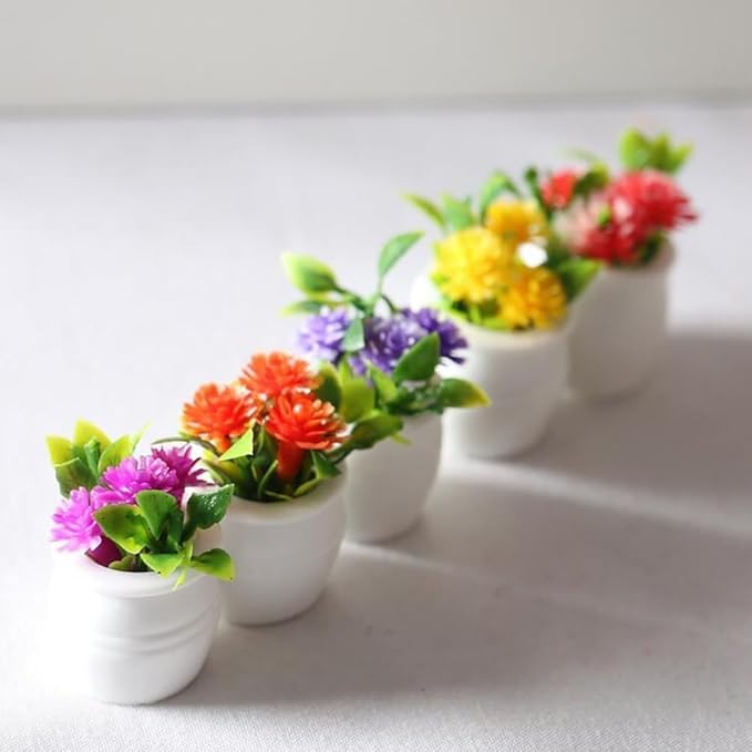5Pcs Miniature Dollhouse Flowers, Artificial Potted Plants, Fairy Garden Decor for Home, Office, Wedding Centerpiece Decoration