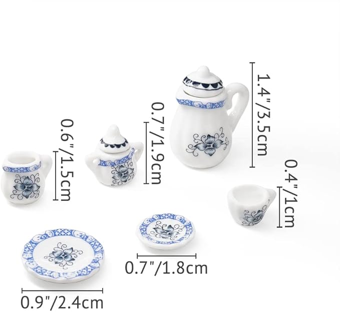 Odoria 1/12 Miniature Porcelain Tea Set 15Pcs Dollhouse Decoration Accessories, Blue Petals