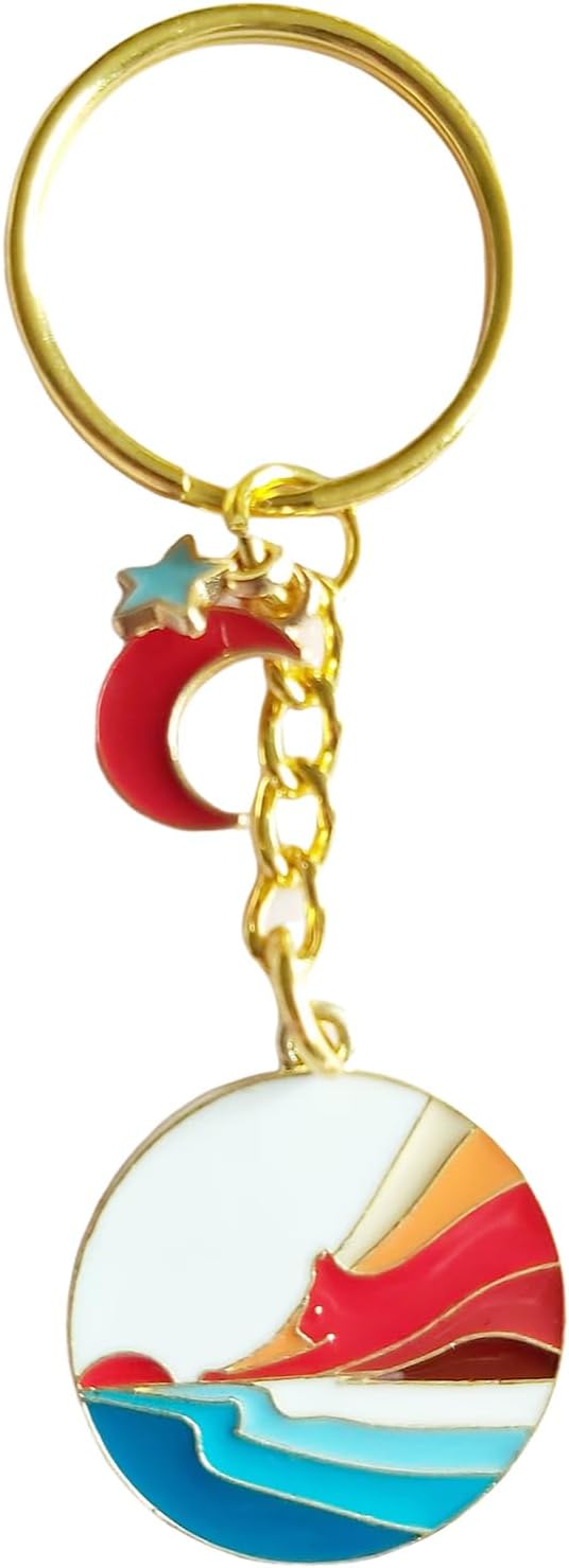 Agromusk Cute Cat Keychain, Enamel Flower Keyring Japanese Decor for Garden Cat Lovers, Kawaii Bag Charm With Sakura Flowers