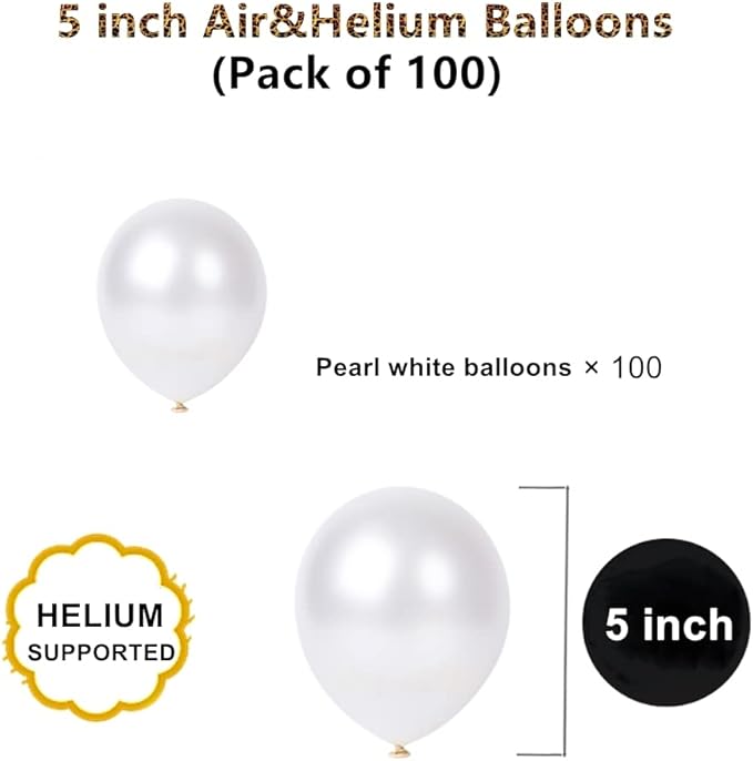 5 inch Pearl White Balloons, 100 pcs Mini White Party Balloons small Latex Balloons for Birthday Wedding Baby Shower Decorations (Pearl White)
