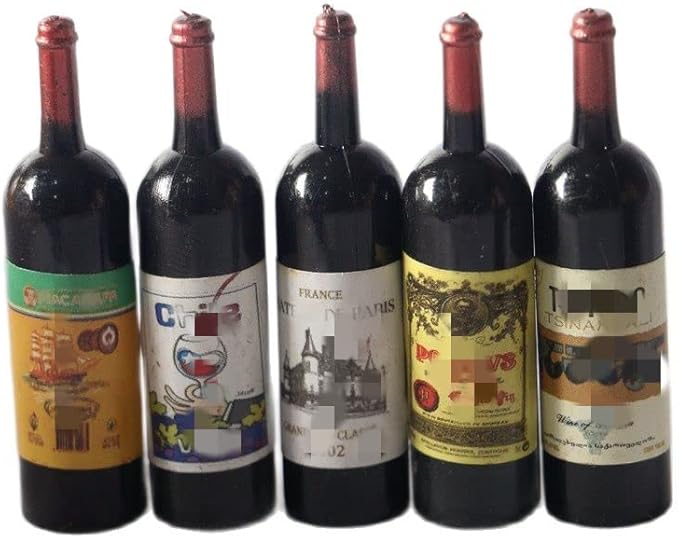 SXFSE Dollhouse Decoration Accessories, 1:12 Dollhouse Ornament 5 Pcs Mini Red Wine Bottle (Random Pattern)
