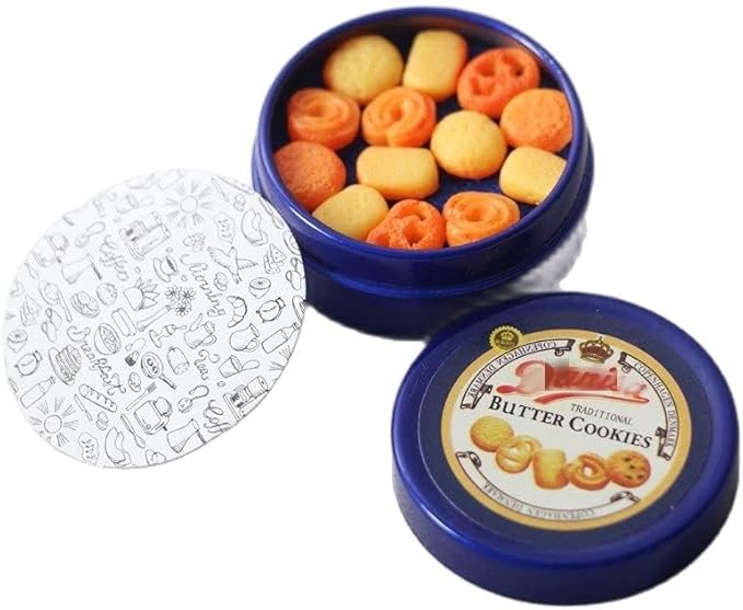 Dollhouse Decoration Accessories, 1:12 Dollhouse Ornament Miniatures Cookies Blue Tin Box Set