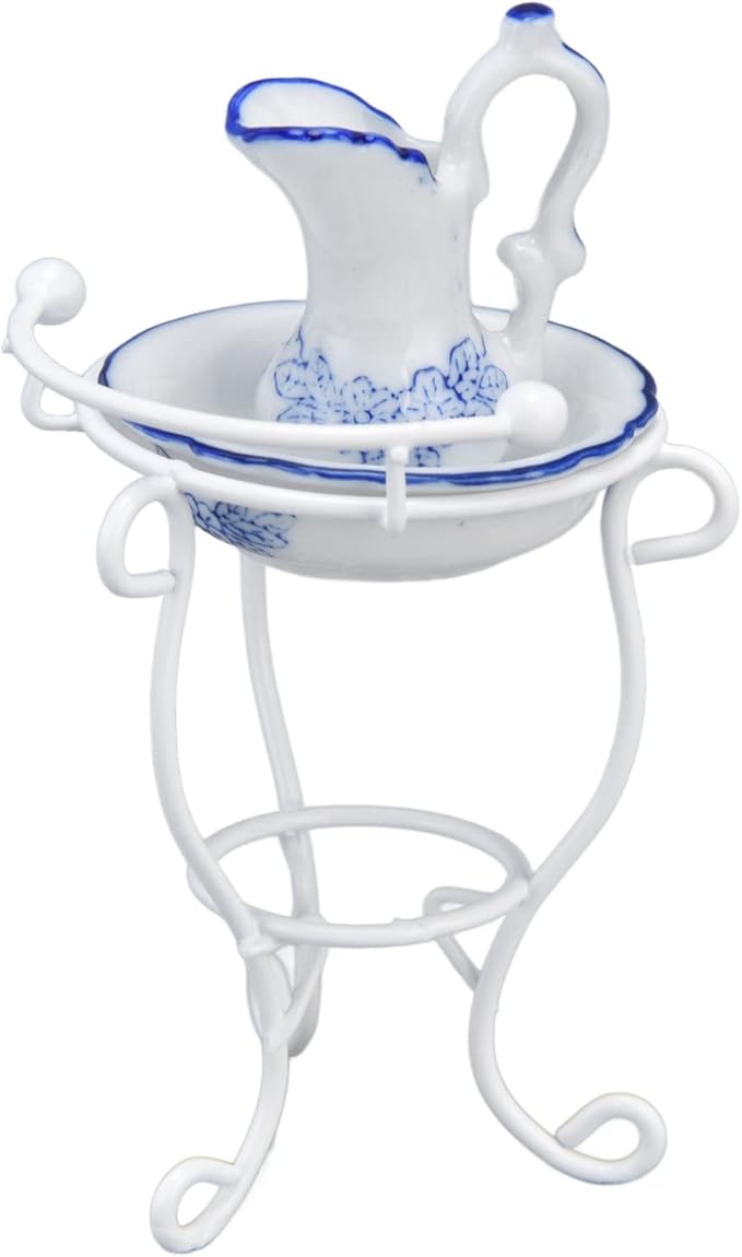 Dollhouse Furniture Bathroom Set 1:12 Washbasin Stand Doll House Kettle and Basin Dollhouse Bathroom Accessories