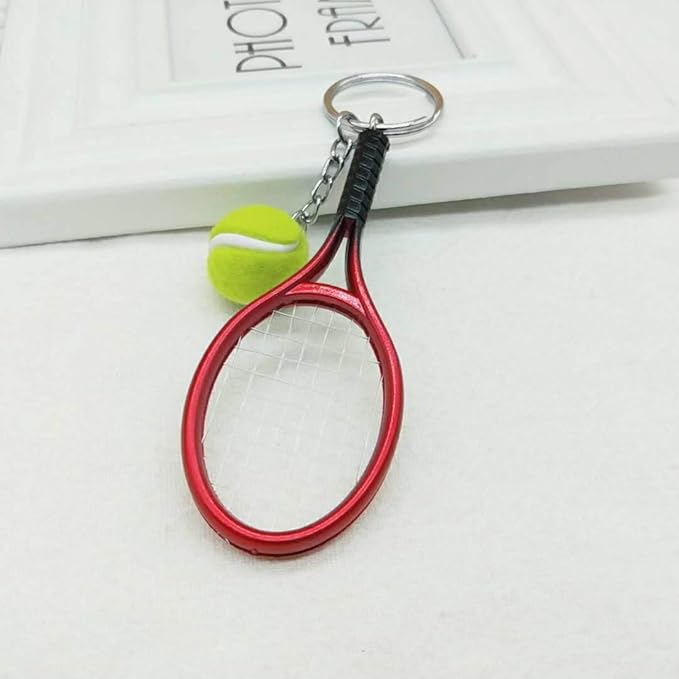 JINZHOUFZ Color Mini Tennis Racket with Ball Keychain Key Ring