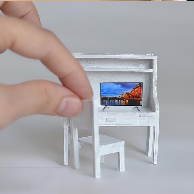 DOITOOL Miniature Tv Dollhouse Accessory 1/12 Scale Mini Television Decoration with Simulated LCD Screen for Tiny House Scenes and Dollhouse Furnishing