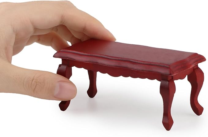 Miniature Furniture End Table 1:12 Furniture for Dollhouse Long Side Table Miniature Room Ornaments Living Room Bedroom Library Scene Decoration (Red)