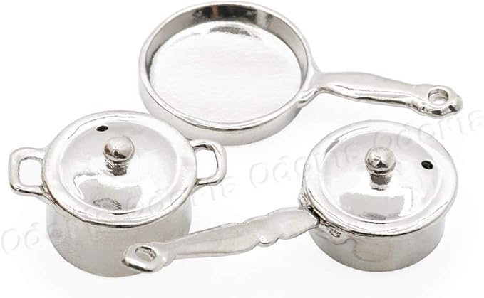 Odoria 1/12 Miniature Pots and Pans Dollhouse Cookware Accessories, Silver