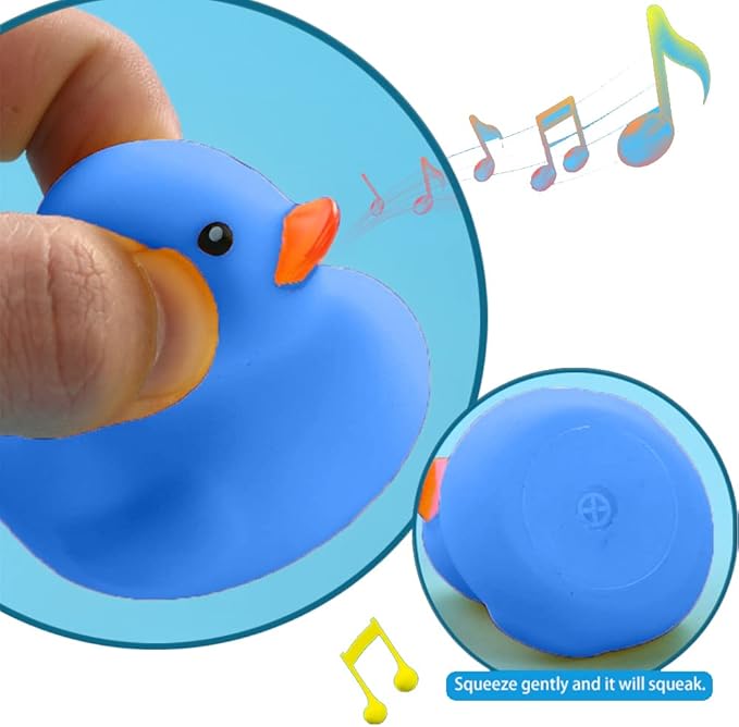 Bath Duck Toys 16 PCS Blue Mini Rubber Ducks Squeak and Float Duckies Baby Shower Toy Party Decoration for Toddlers Boys Girls