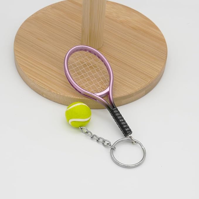 Moydolo Cute Mini Tennis Racket Keychain with Ball, Tennis Sport Lover Gifts Key Chain Ring