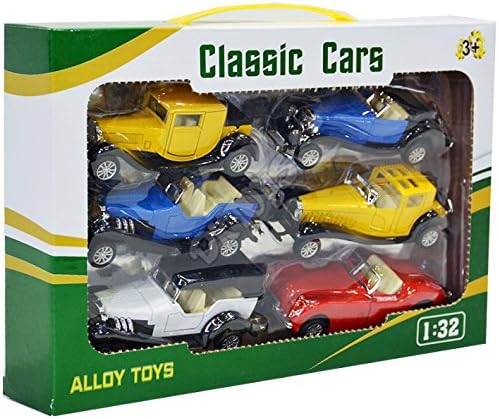 6 Pack - Diecast Cars Antique Classic American Vehicles with Pullback Action and Openable Doors, Collectible Vintage Retro Model Cars Toy for Display and Gifts for Kids (1:32 Scale)