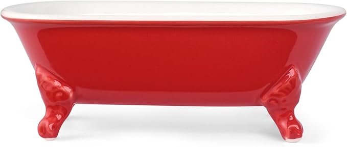 NEWHENGS 6.5" Ceramic Mini Decorative Clawfoot Bathtub Bar Soap Dish, Kitchen Sponge Holder and Shower Tray for Bathroom, 1 Pack(Chili)