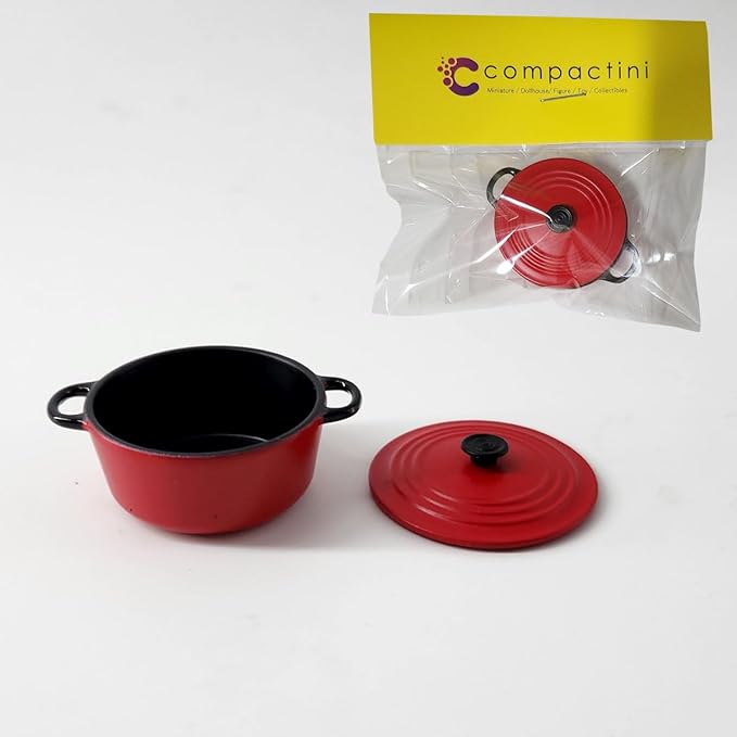Miniature Set 1:12 Scale Models Dollhouse Accessory Coffee Pot Cup Beverage Bottle Kettle (Dutch Oven Red)
