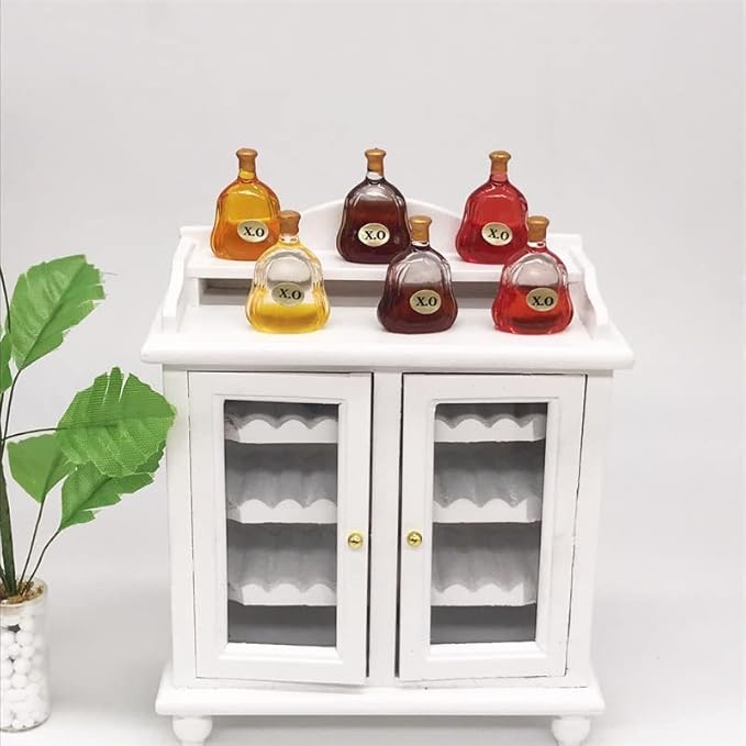 SXFSE Dollhouse Decoration Accessories, 1:12 Dollhouse Miniature 6 PCS Wine Bottle Set Model