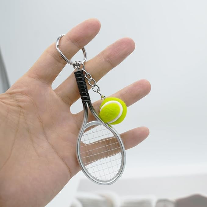 Moydolo Cute Mini Tennis Racket Keychain with Ball, Tennis Sport Lover Gifts Key Chain Ring