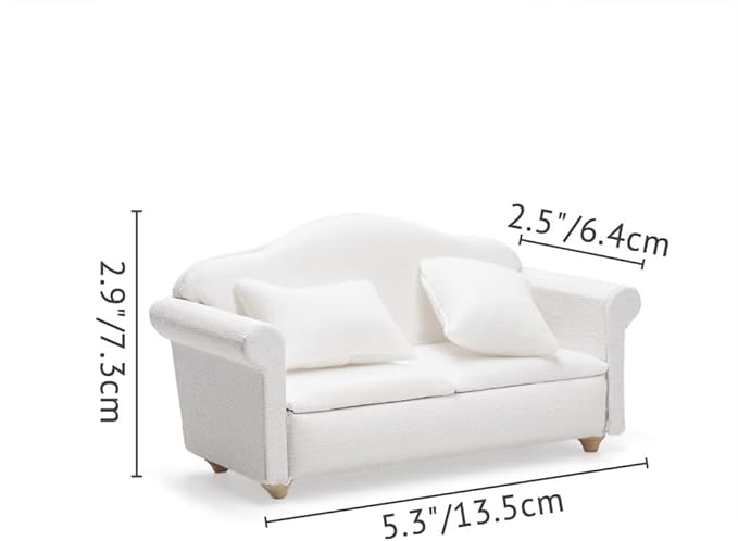 Odoria Dollhouse Couch Loveseat Miniature - 1/12 Scale Upholstered Sofa for Modern Living Room Bedroom - Mini Settee Chaise Lounge Wood Furniture White