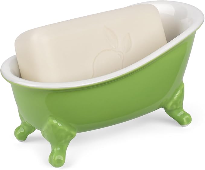NEWHENGS 6.1" Vintage Ceramic Mini Decorative Clawfoot Bathtub Bar Soap Dish, Kitchen Sponge Holder and Shower Tray for Bathroom, 1 Pack (Lime)