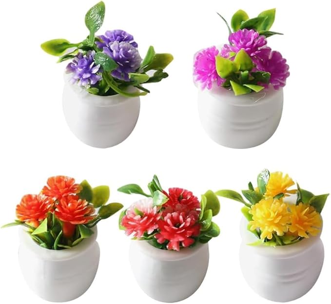 5 Pcs Colorful Miniature Dollhouse Flowers Mini Faux Potted Flowers Tiny Fairy Garden Flowers Doll House Garden Plants Mini Artificial Flower Plants Small Fake Plants