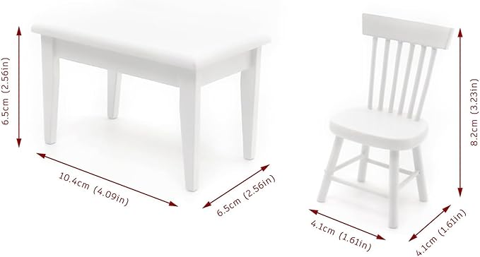 Miniature Table and Chairs Set for Dollhouse, 5Pcs 1:12 Scale Wooden Furniture Model, Mini Accessories for Kitchen, Dining Room, Breakfast, Tea Table Decoration (White)